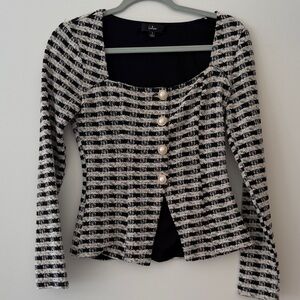 Chic Black and White Striped Top with Pearl Buttons